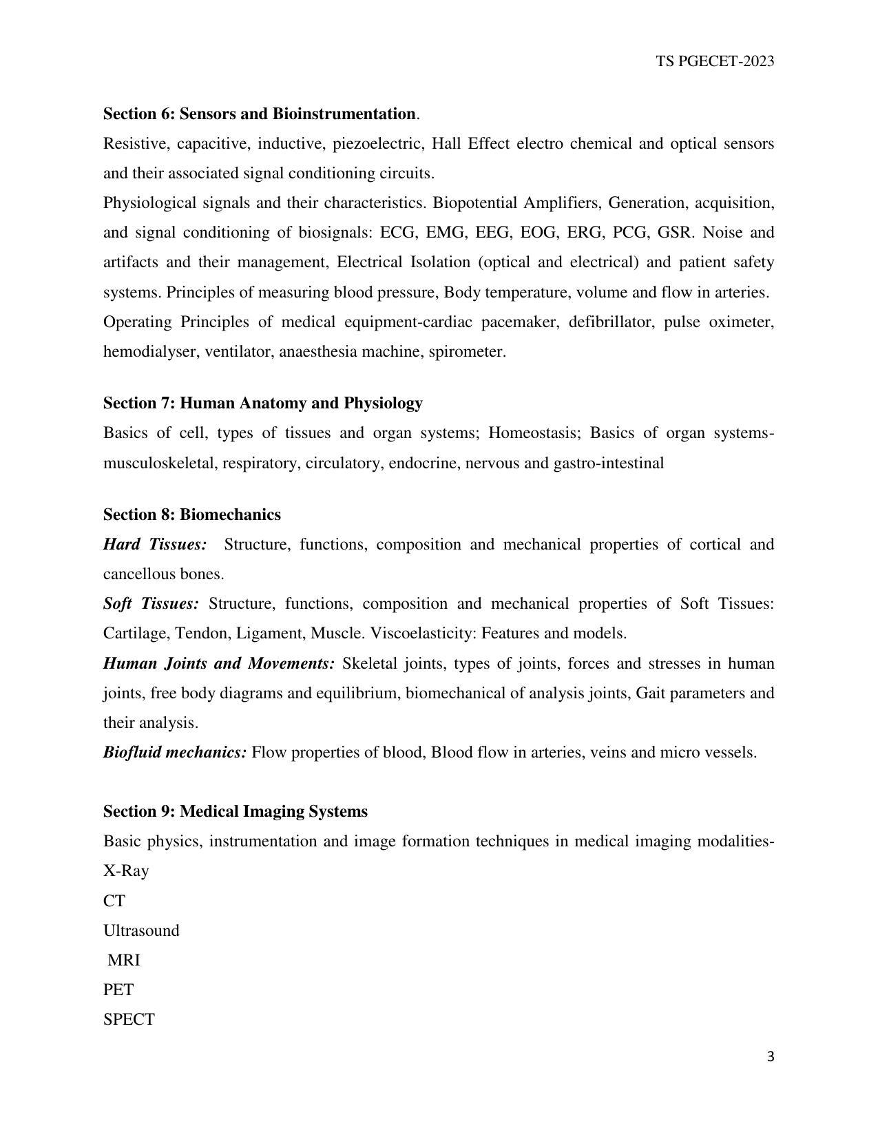 TS PGECET Biomedical Engineering Syllabus - Page 3