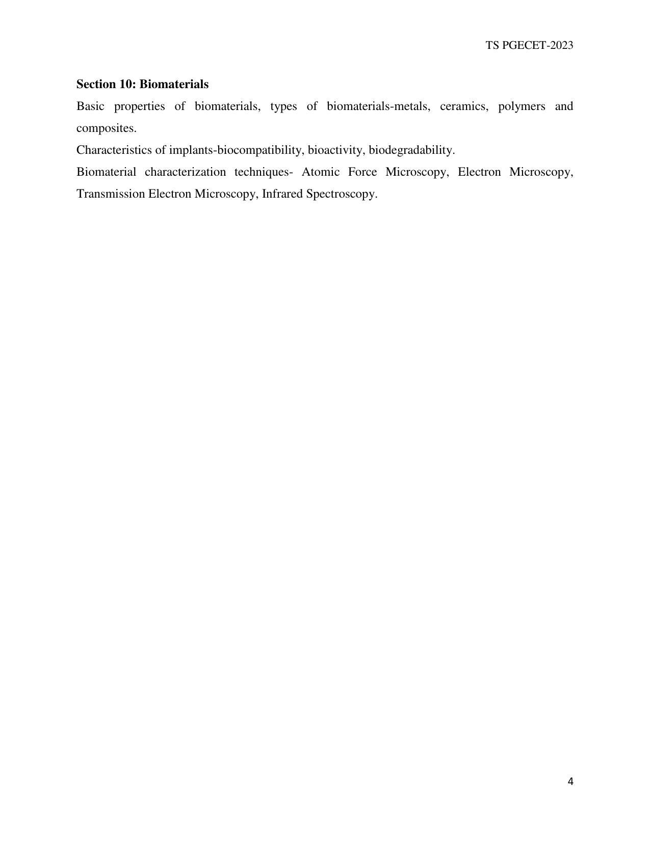 TS PGECET Biomedical Engineering Syllabus - Page 4