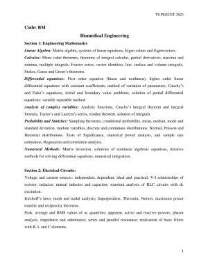 TS PGECET Biomedical Engineering Syllabus