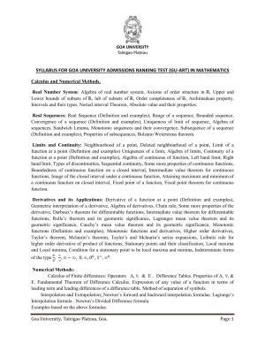GU ART Mathematics Syllabus