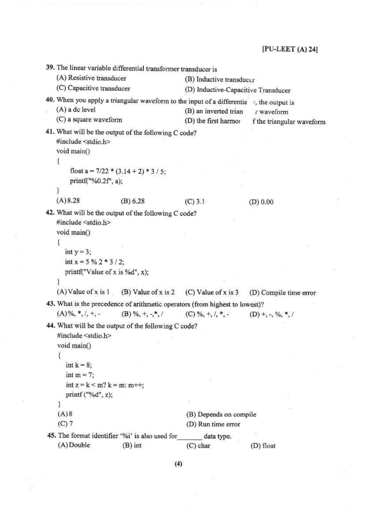 PULEET 2024 Previous Question Paper - Page 5