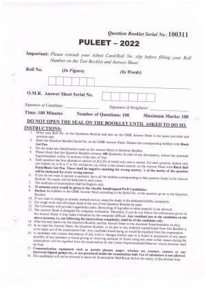 PULEET 2022 Previous Question Paper