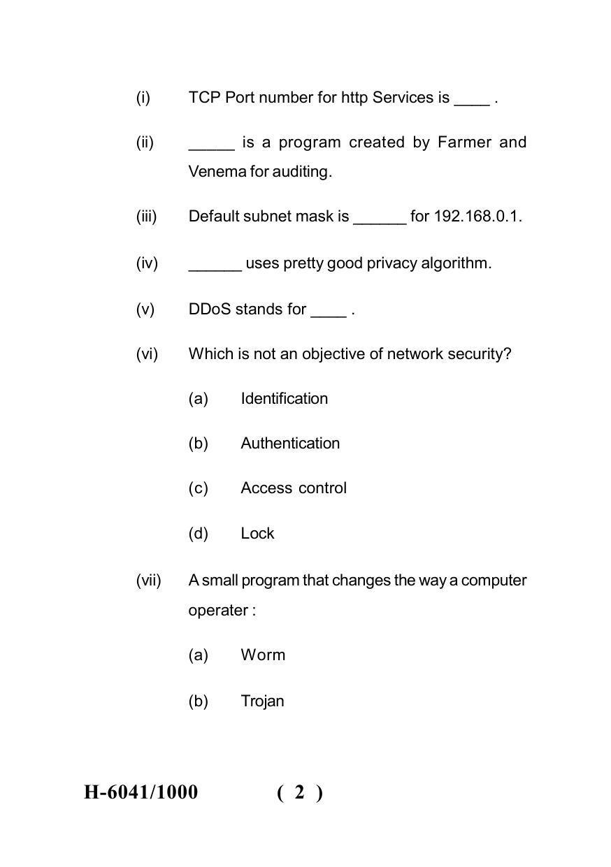 Sarguja University Question Paper July-2022 :   M.Sc. In information Technology (Fourth sem.)Network Security Paper 1 - Page 2