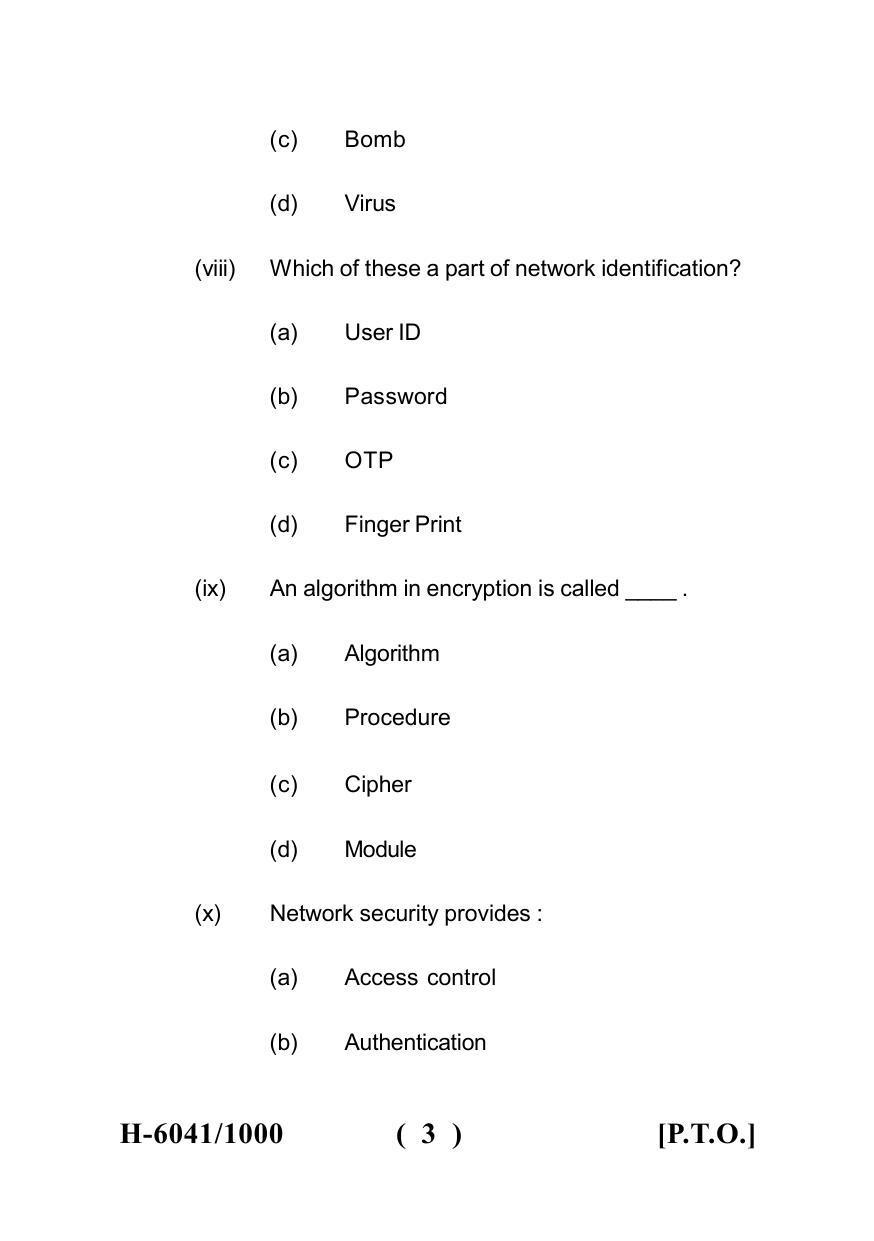 Sarguja University Question Paper July-2022 :   M.Sc. In information Technology (Fourth sem.)Network Security Paper 1 - Page 3