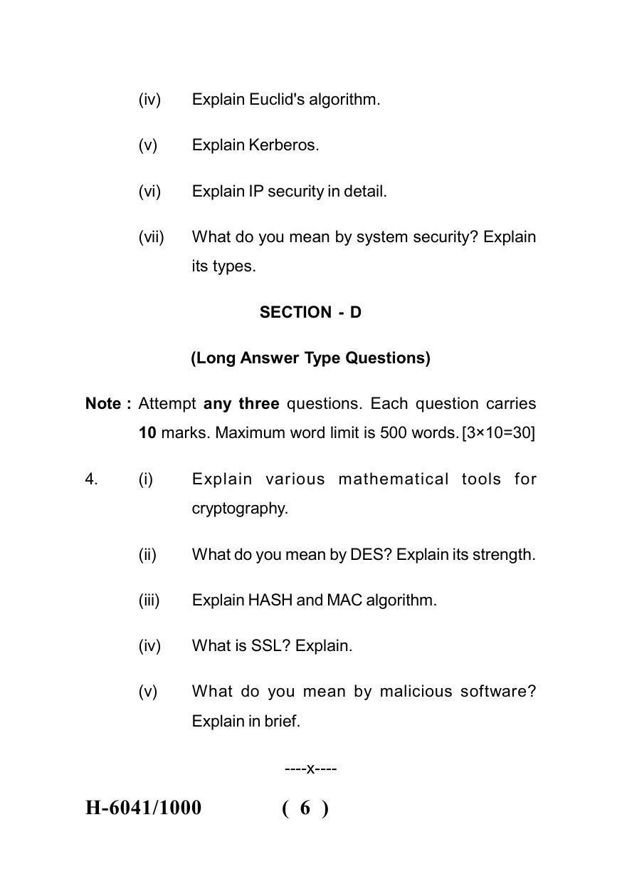 Sarguja University Question Paper July-2022 :   M.Sc. In information Technology (Fourth sem.)Network Security Paper 1 - Page 6