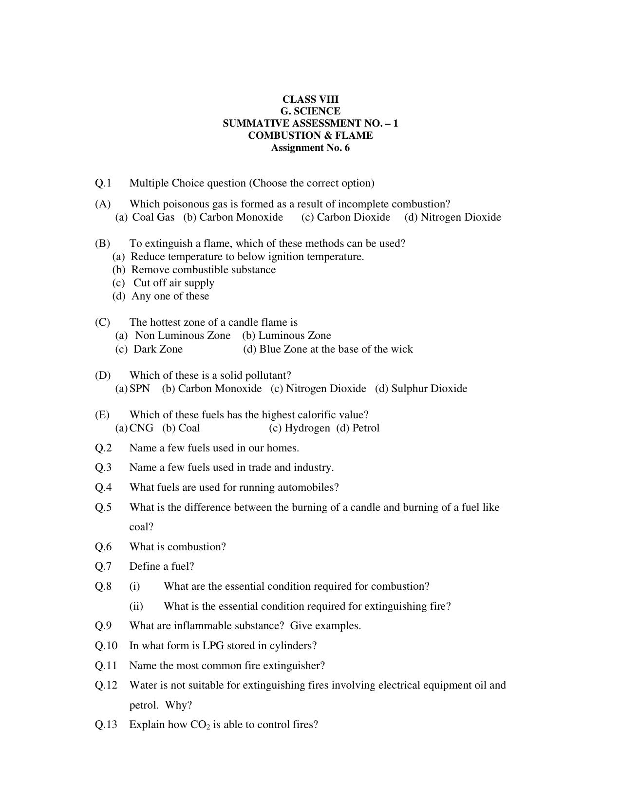 CBSE Worksheets for Class 8 Science Assignment 9 - Page 1