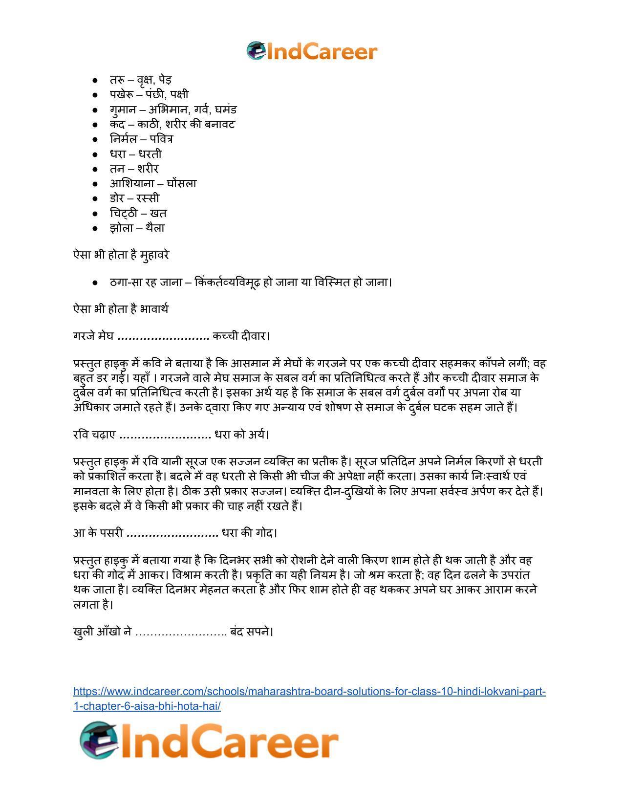 Maharashtra Board Solutions for Class 10- Hindi Lokvani (Part 1): Chapter 6- ऐसा भी होता है - Page 20