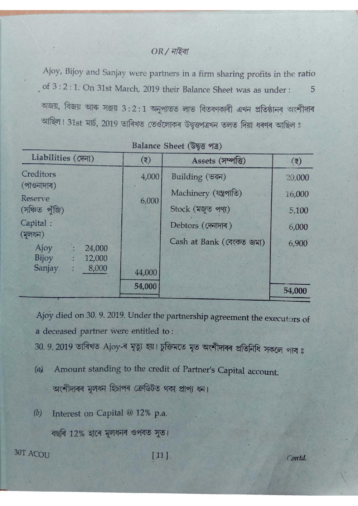 Assam HS 2nd Year Accountancy 2020 Question Paper - Page 11
