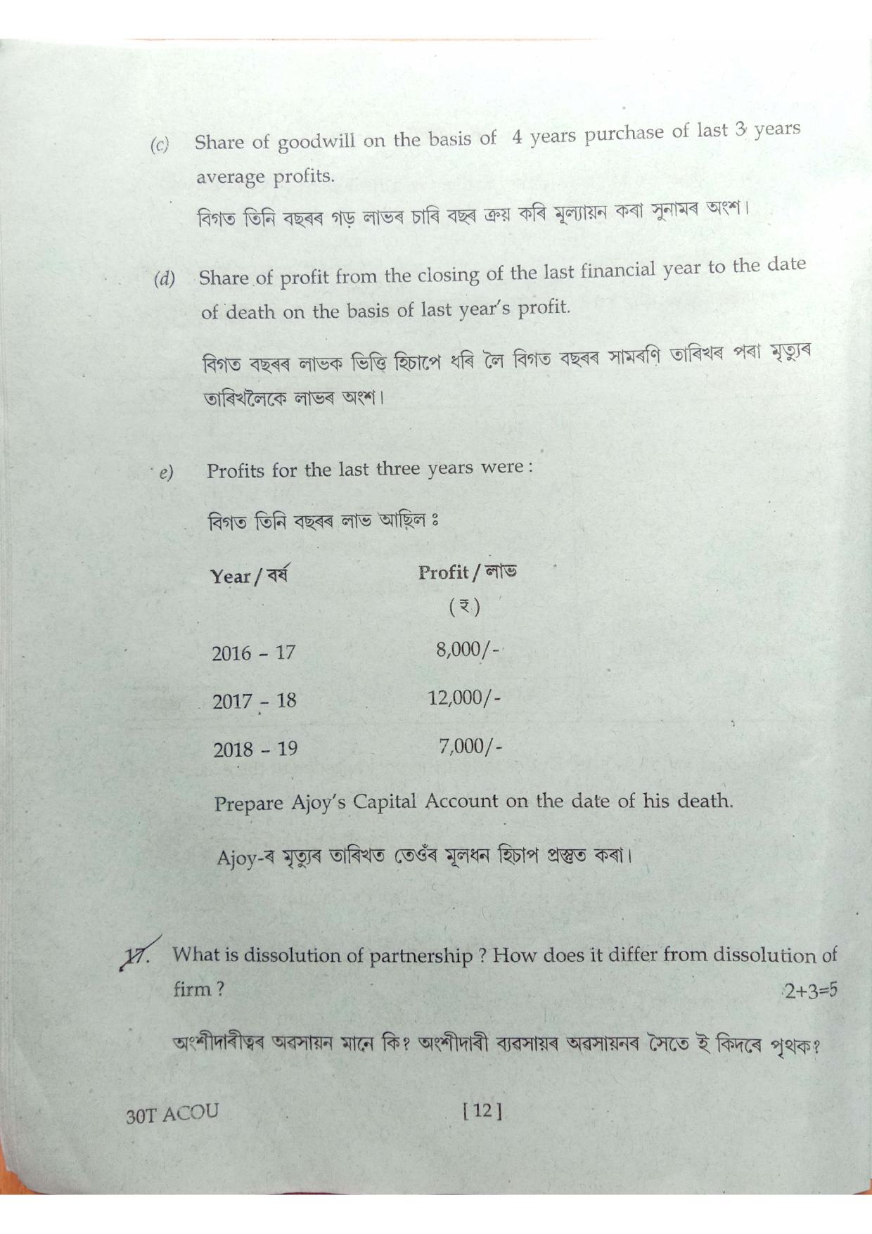 Assam HS 2nd Year Accountancy 2020 Question Paper - Page 12