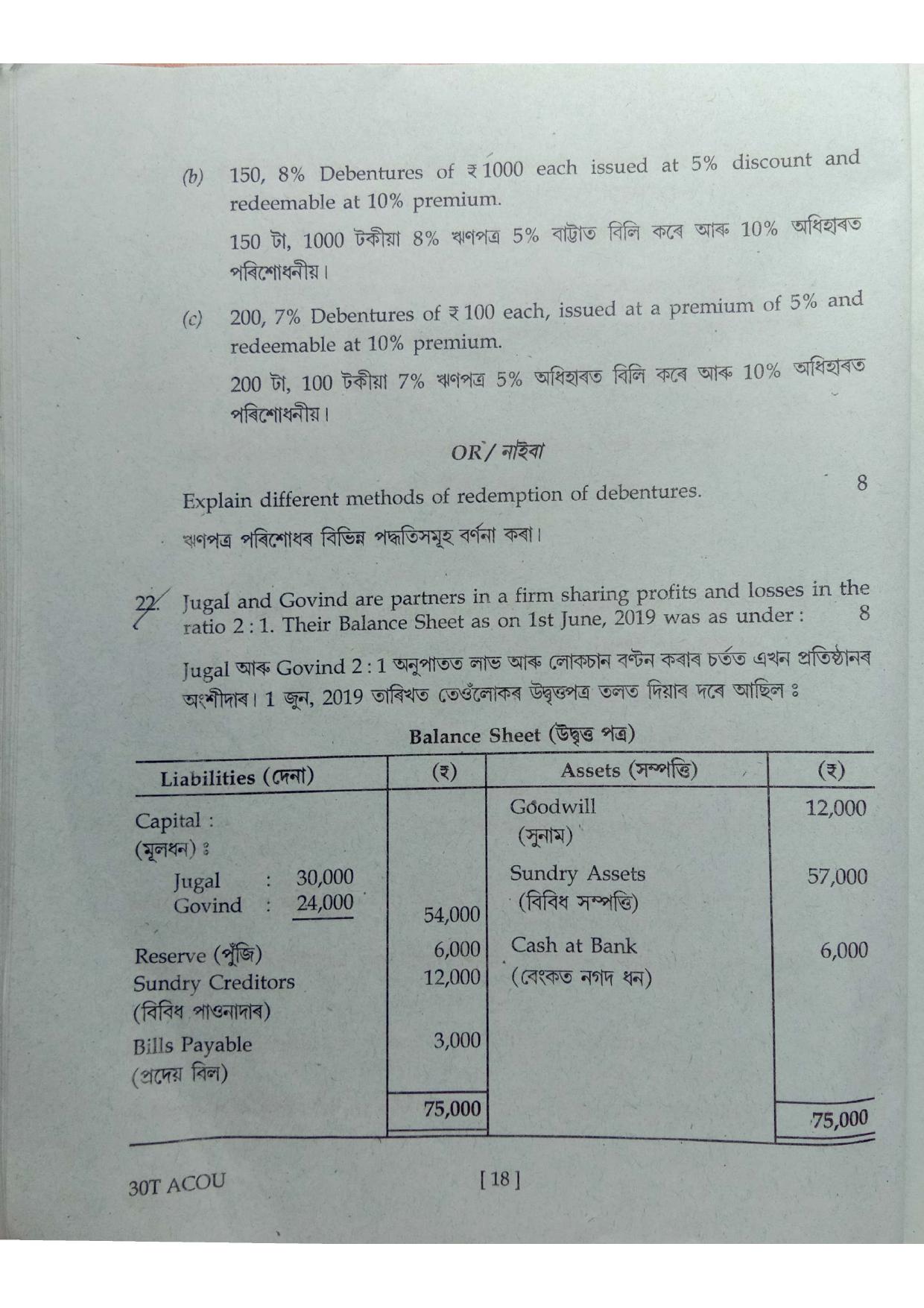 Assam HS 2nd Year Accountancy 2020 Question Paper - Page 18