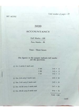 Assam HS 2nd Year Accountancy 2020 Question Paper