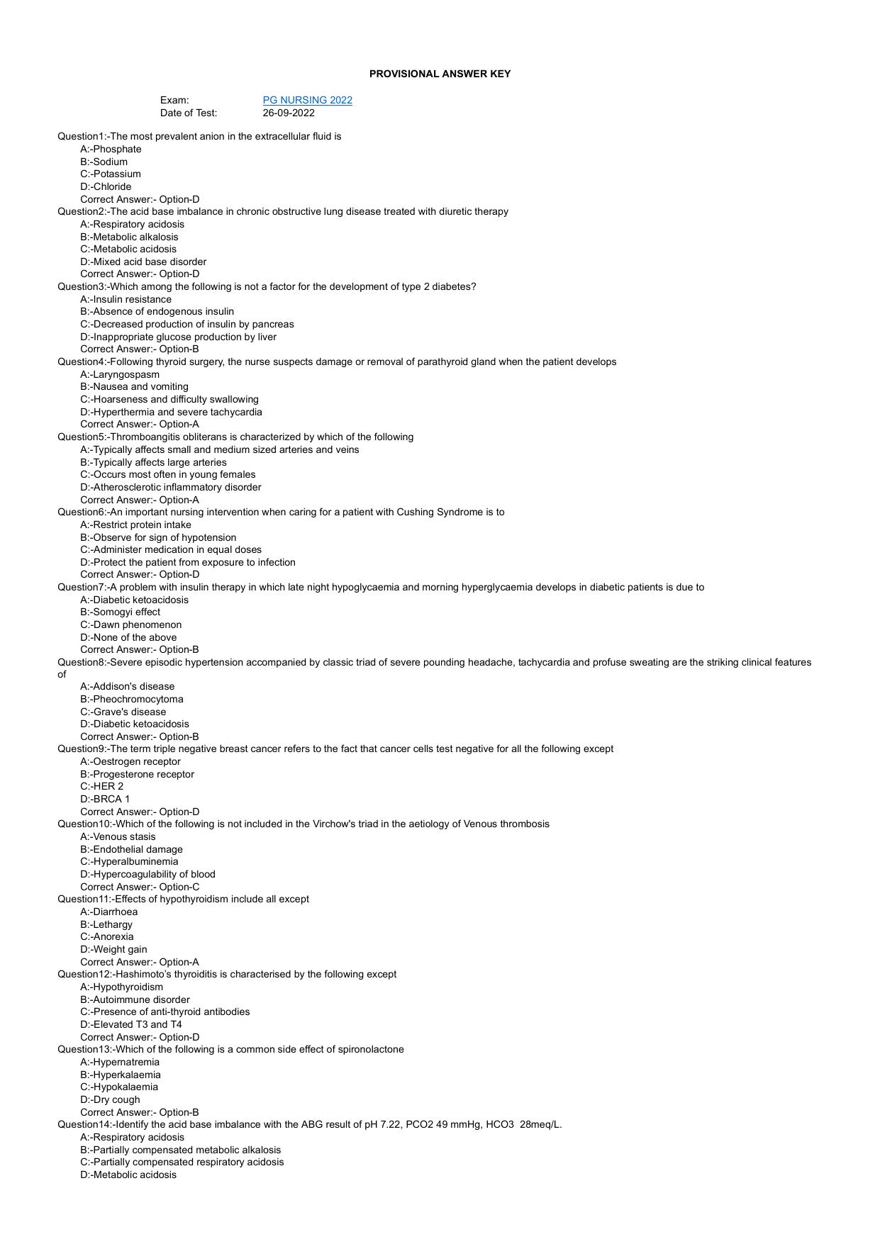 Kerala PG Nursing 2022 Question Paper with Answer Key - Page 1