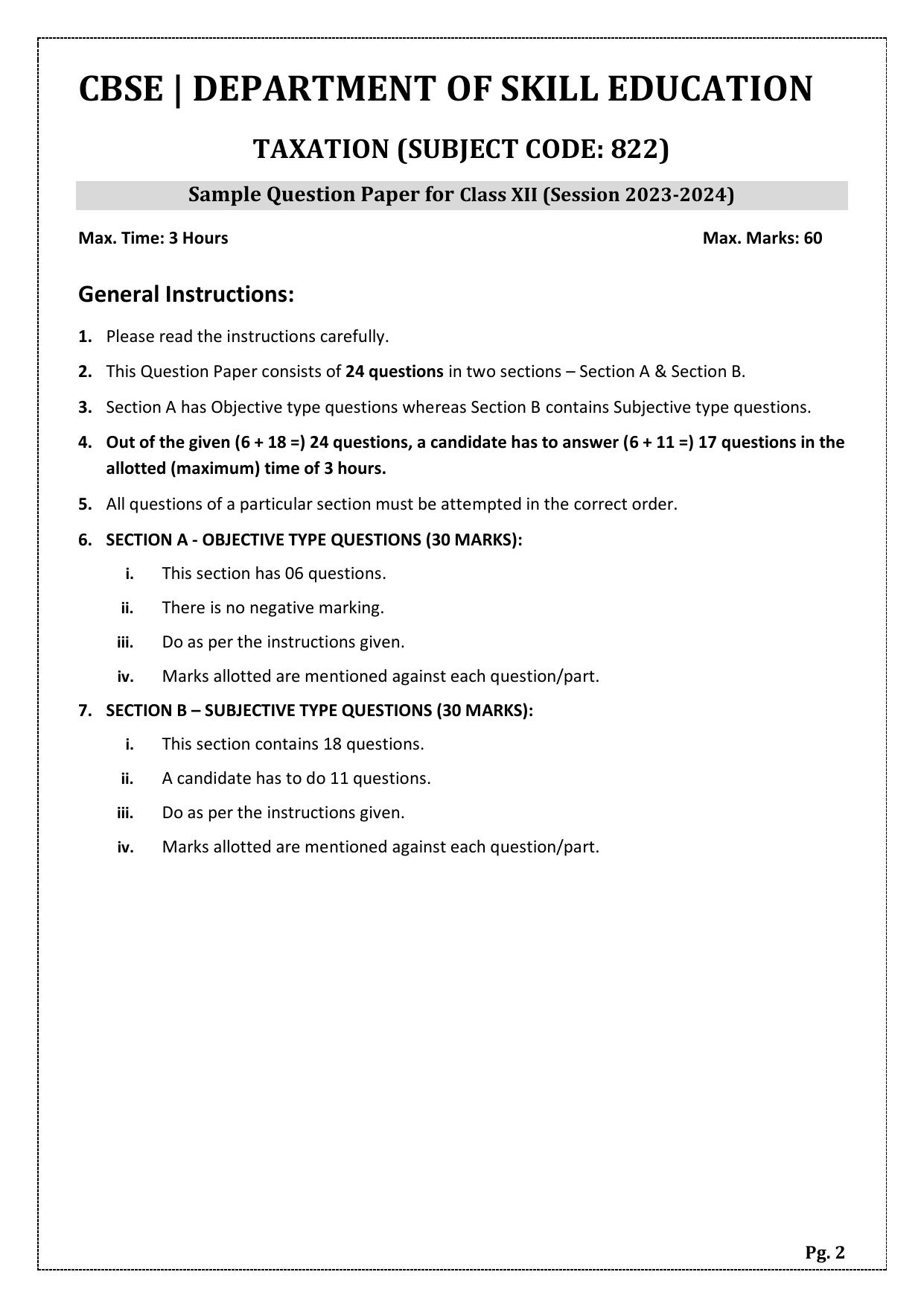 CBSE Class 12 (Skill Education) Taxation 2024 Sample Paper - Page 2
