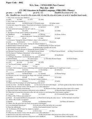 Hemchand North Gujarat University Sample Paper Mar-Jun 2021: M.A. Sem – 3 English-CC-302 Literature in English Language (1900-1950)  (Theory) Paper Code – 4042 (New Course)
