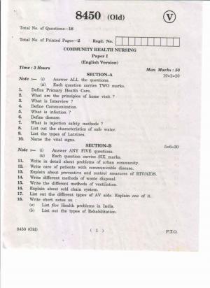AP Inter. 2nd Year Vocational Question Paper May – 2019 - Community Health Nursing-I(Old)