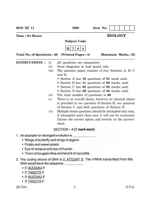Goa Board Class 12 Biology (March 2019) Question Paper