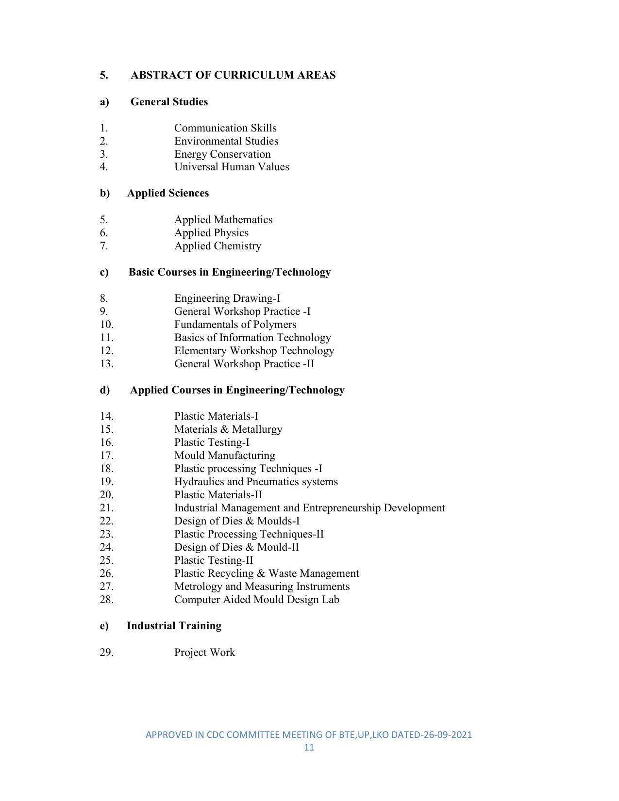 SYLLABUS FOR SEMESTER SYSTEM EFFECTIVE FROM (2021-2022) - DIPLOMA IN PLASTIC MOULD TECHNOLOGY - Page 11