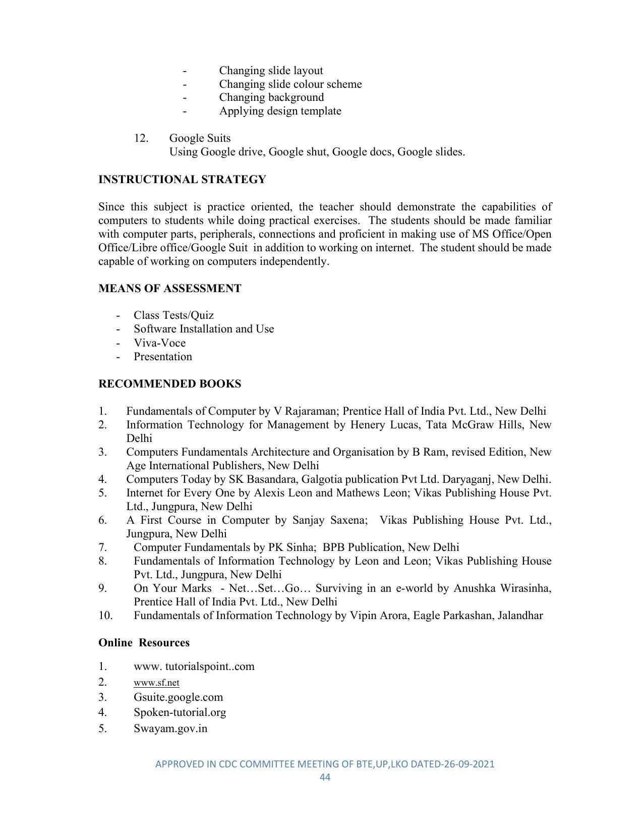 SYLLABUS FOR SEMESTER SYSTEM EFFECTIVE FROM (2021-2022) - DIPLOMA IN PLASTIC MOULD TECHNOLOGY - Page 44