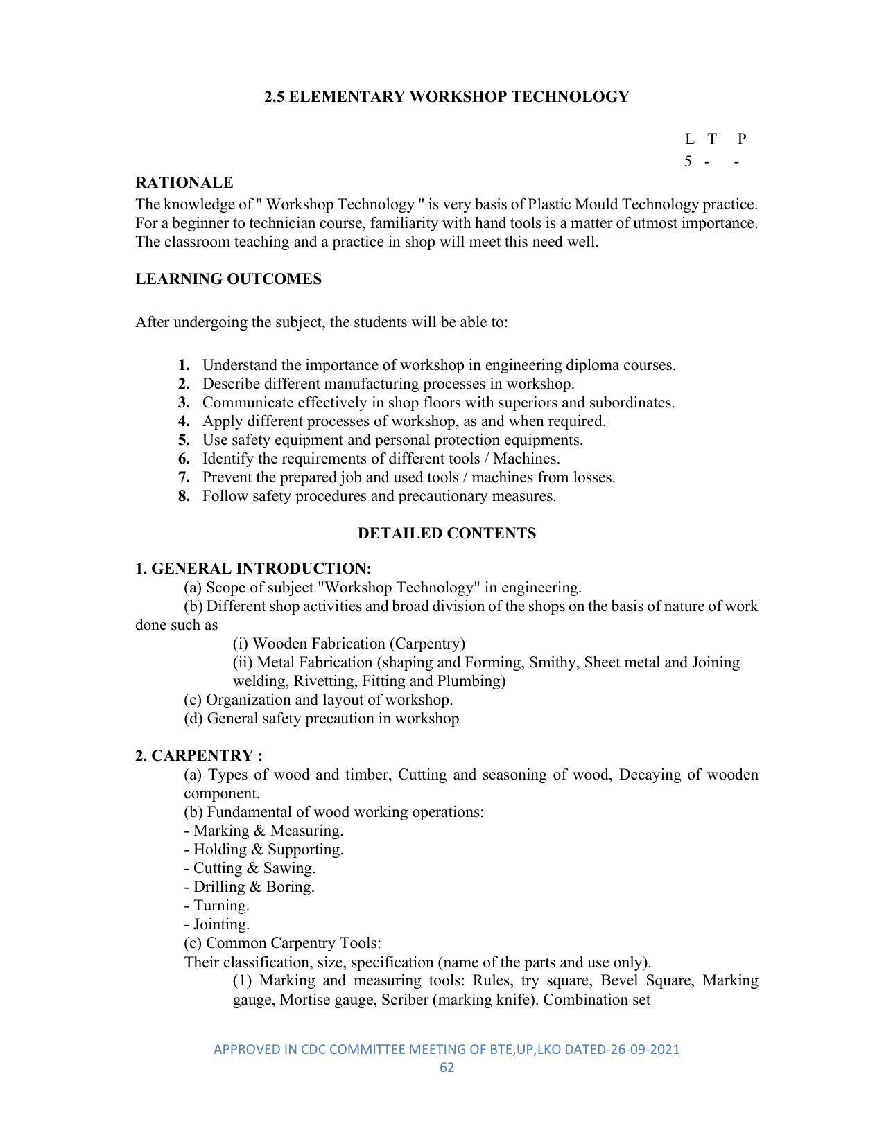 SYLLABUS FOR SEMESTER SYSTEM EFFECTIVE FROM (2021-2022) - DIPLOMA IN PLASTIC MOULD TECHNOLOGY - Page 62