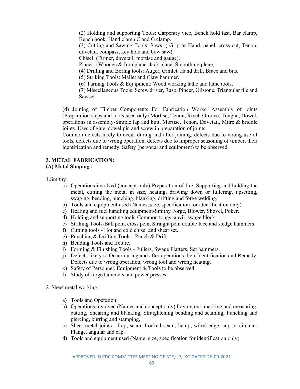 SYLLABUS FOR SEMESTER SYSTEM EFFECTIVE FROM (2021-2022) - DIPLOMA IN PLASTIC MOULD TECHNOLOGY - Page 63