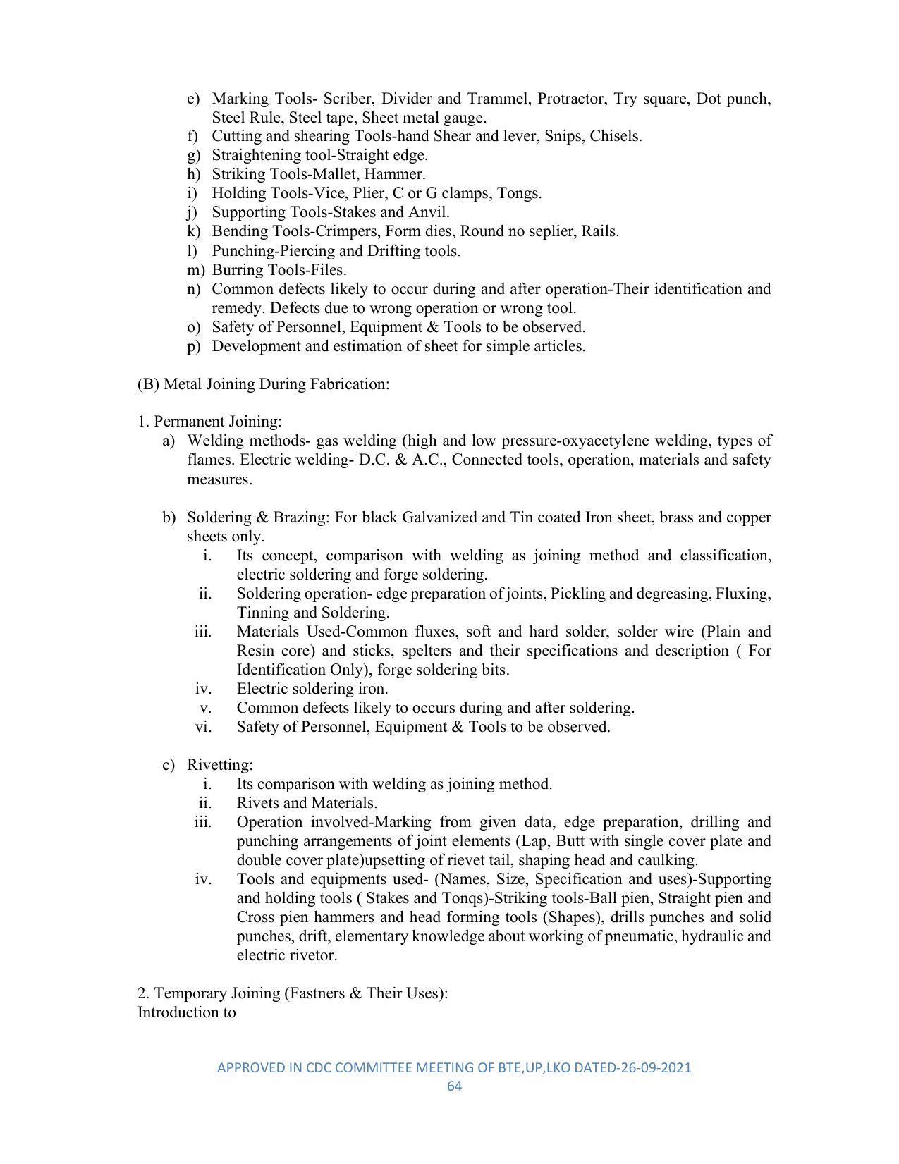 SYLLABUS FOR SEMESTER SYSTEM EFFECTIVE FROM (2021-2022) - DIPLOMA IN PLASTIC MOULD TECHNOLOGY - Page 64