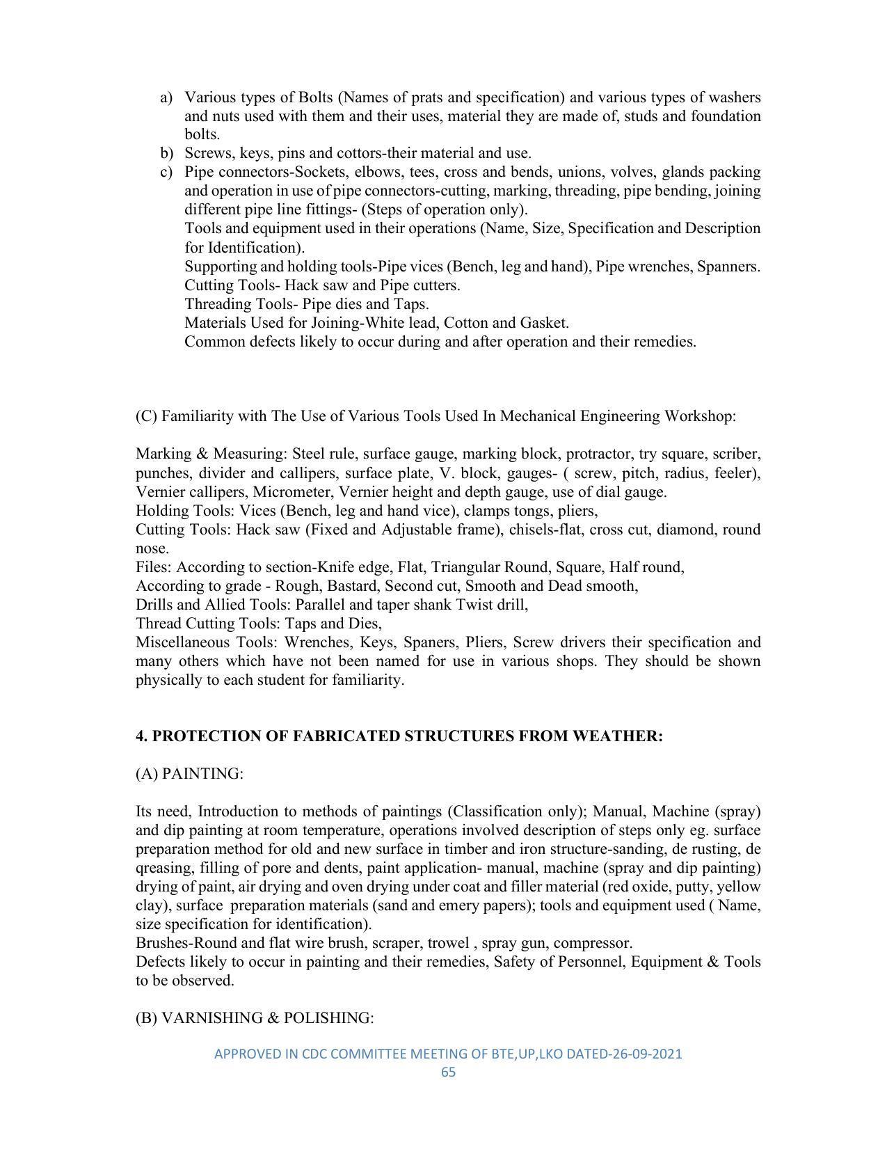 SYLLABUS FOR SEMESTER SYSTEM EFFECTIVE FROM (2021-2022) - DIPLOMA IN PLASTIC MOULD TECHNOLOGY - Page 65