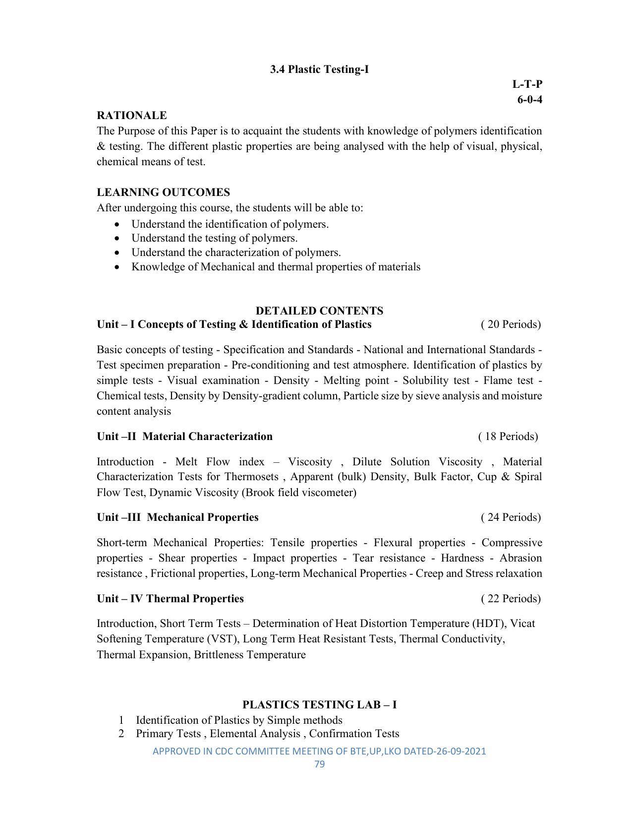 SYLLABUS FOR SEMESTER SYSTEM EFFECTIVE FROM (2021-2022) - DIPLOMA IN PLASTIC MOULD TECHNOLOGY - Page 79