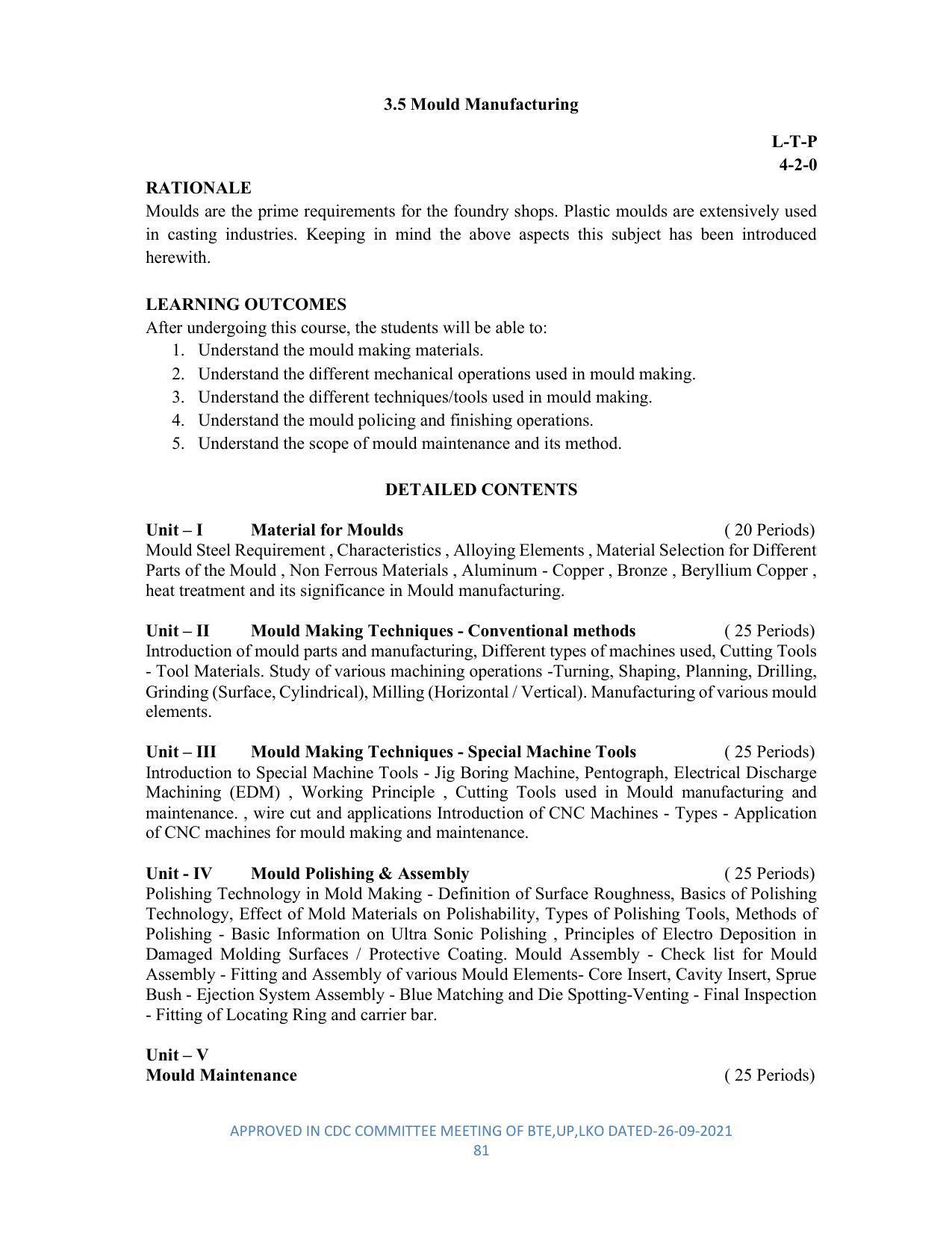 SYLLABUS FOR SEMESTER SYSTEM EFFECTIVE FROM (2021-2022) - DIPLOMA IN PLASTIC MOULD TECHNOLOGY - Page 81