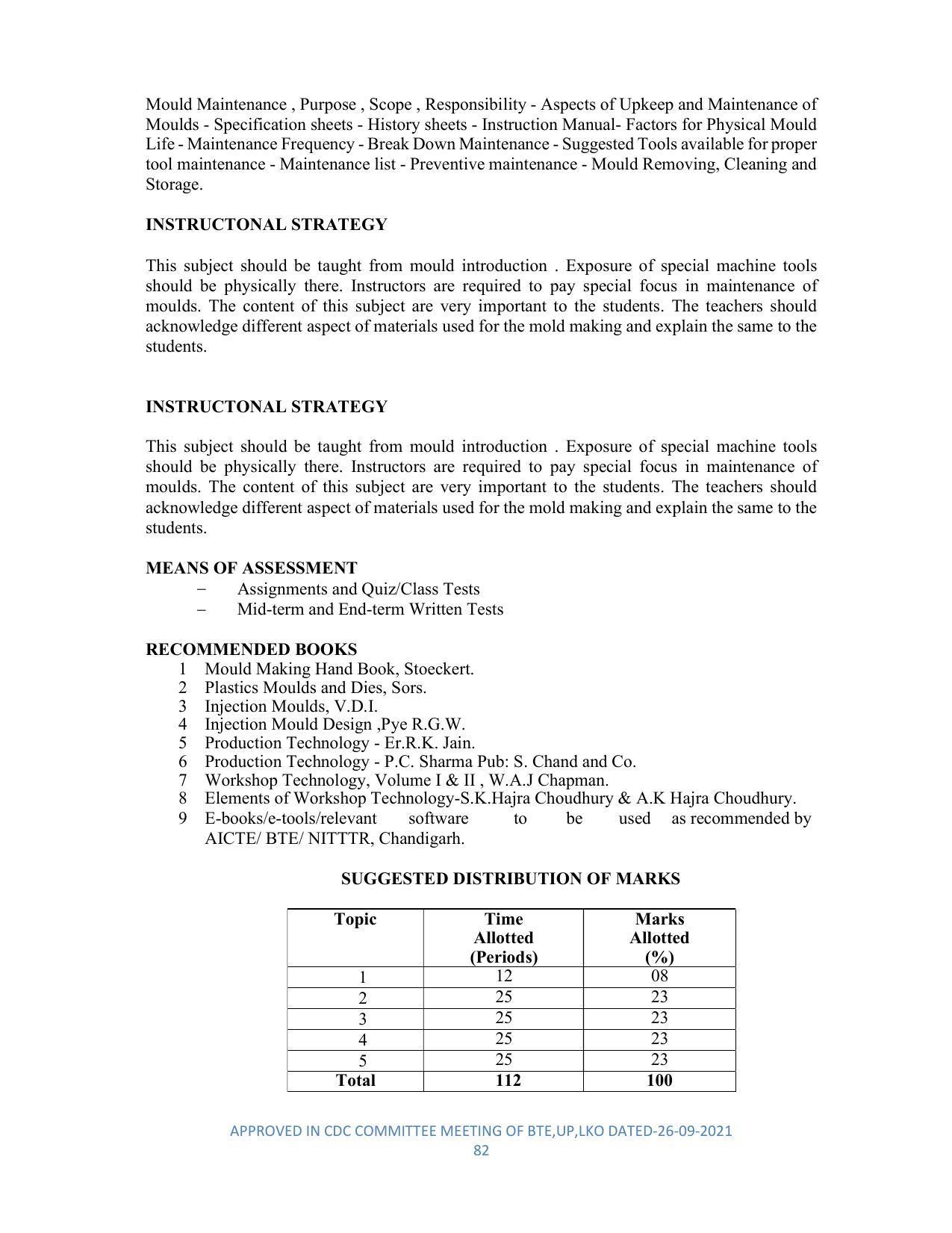 SYLLABUS FOR SEMESTER SYSTEM EFFECTIVE FROM (2021-2022) - DIPLOMA IN PLASTIC MOULD TECHNOLOGY - Page 82