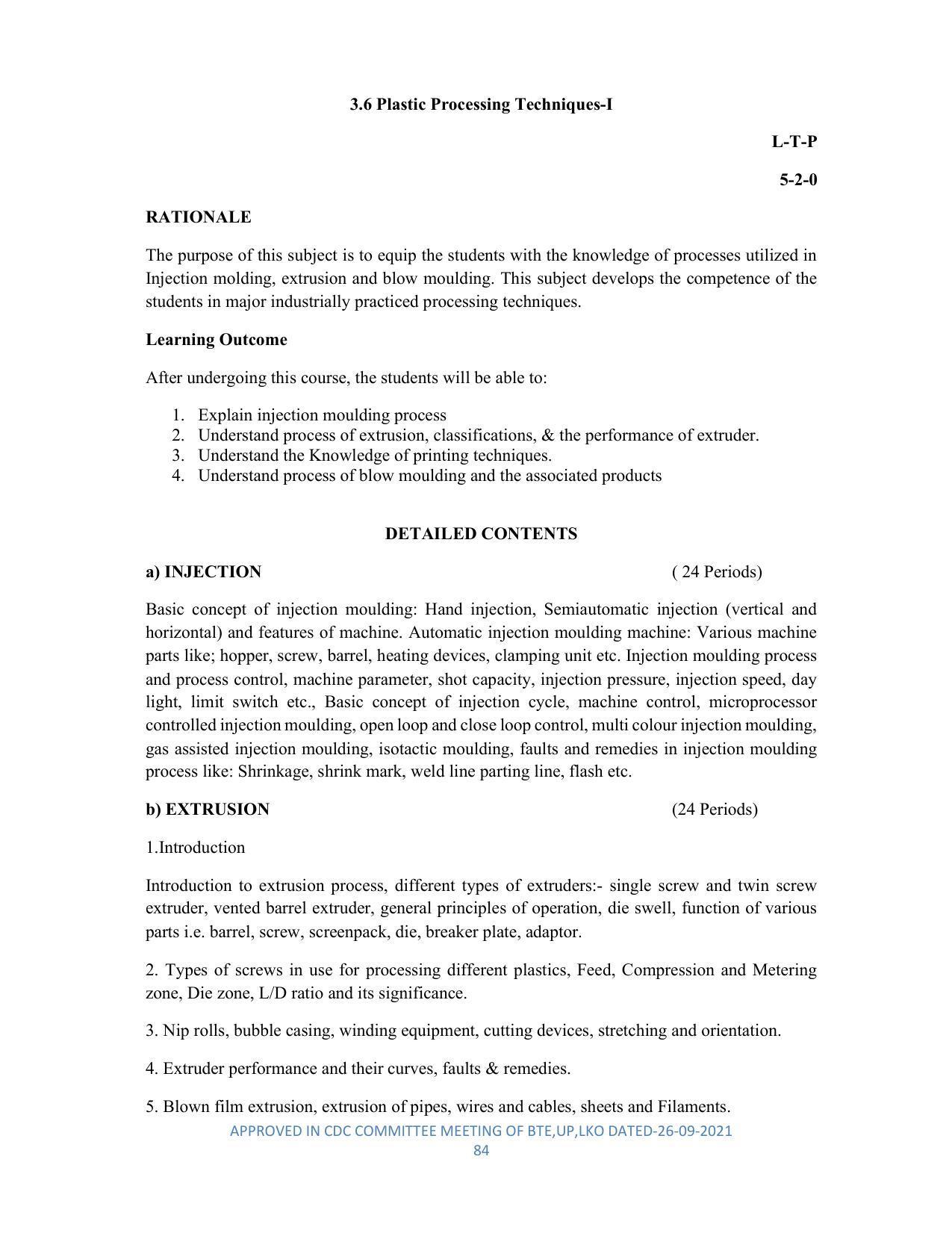 SYLLABUS FOR SEMESTER SYSTEM EFFECTIVE FROM (2021-2022) - DIPLOMA IN PLASTIC MOULD TECHNOLOGY - Page 84