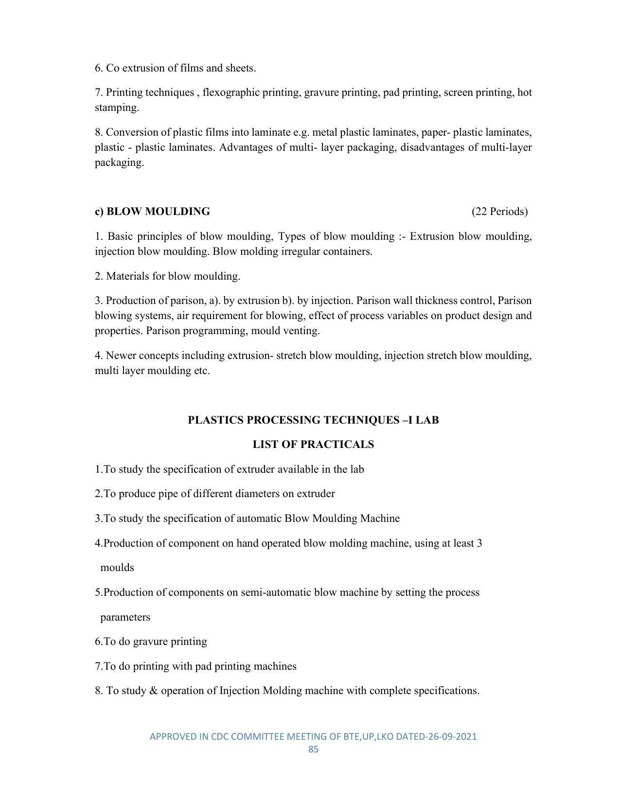 SYLLABUS FOR SEMESTER SYSTEM EFFECTIVE FROM (2021-2022) - DIPLOMA IN PLASTIC MOULD TECHNOLOGY - Page 85