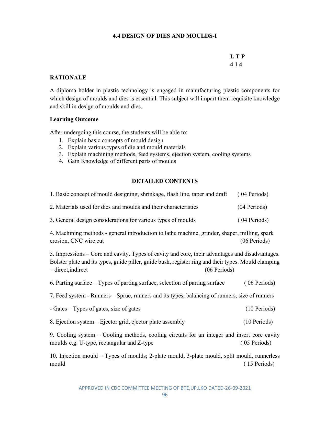 SYLLABUS FOR SEMESTER SYSTEM EFFECTIVE FROM (2021-2022) - DIPLOMA IN PLASTIC MOULD TECHNOLOGY - Page 96