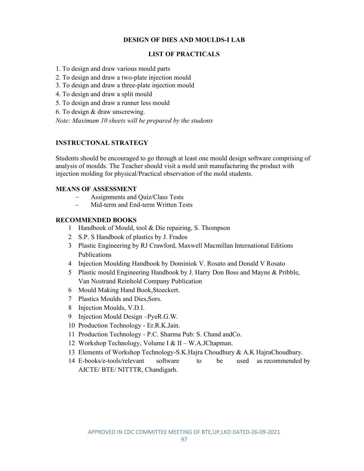 SYLLABUS FOR SEMESTER SYSTEM EFFECTIVE FROM (2021-2022) - DIPLOMA IN PLASTIC MOULD TECHNOLOGY - Page 97