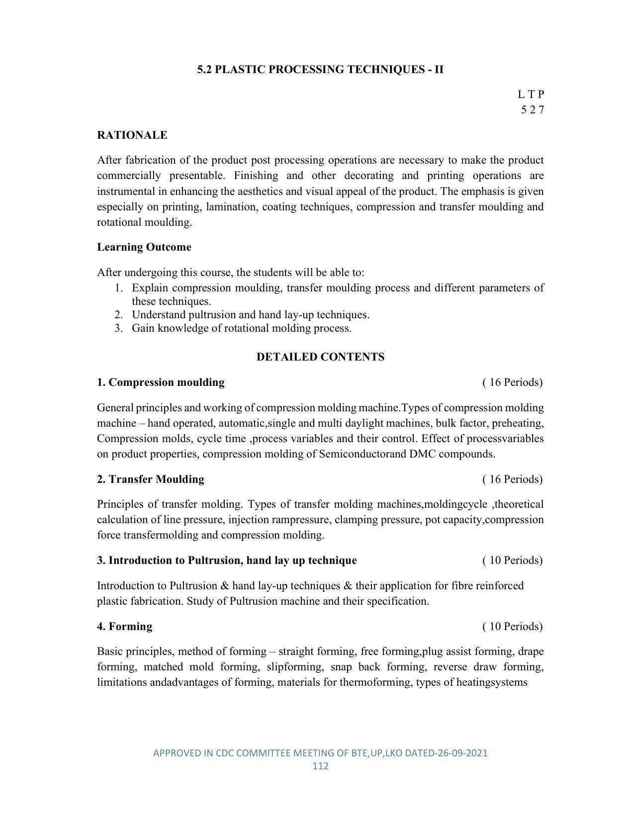 SYLLABUS FOR SEMESTER SYSTEM EFFECTIVE FROM (2021-2022) - DIPLOMA IN PLASTIC MOULD TECHNOLOGY - Page 112