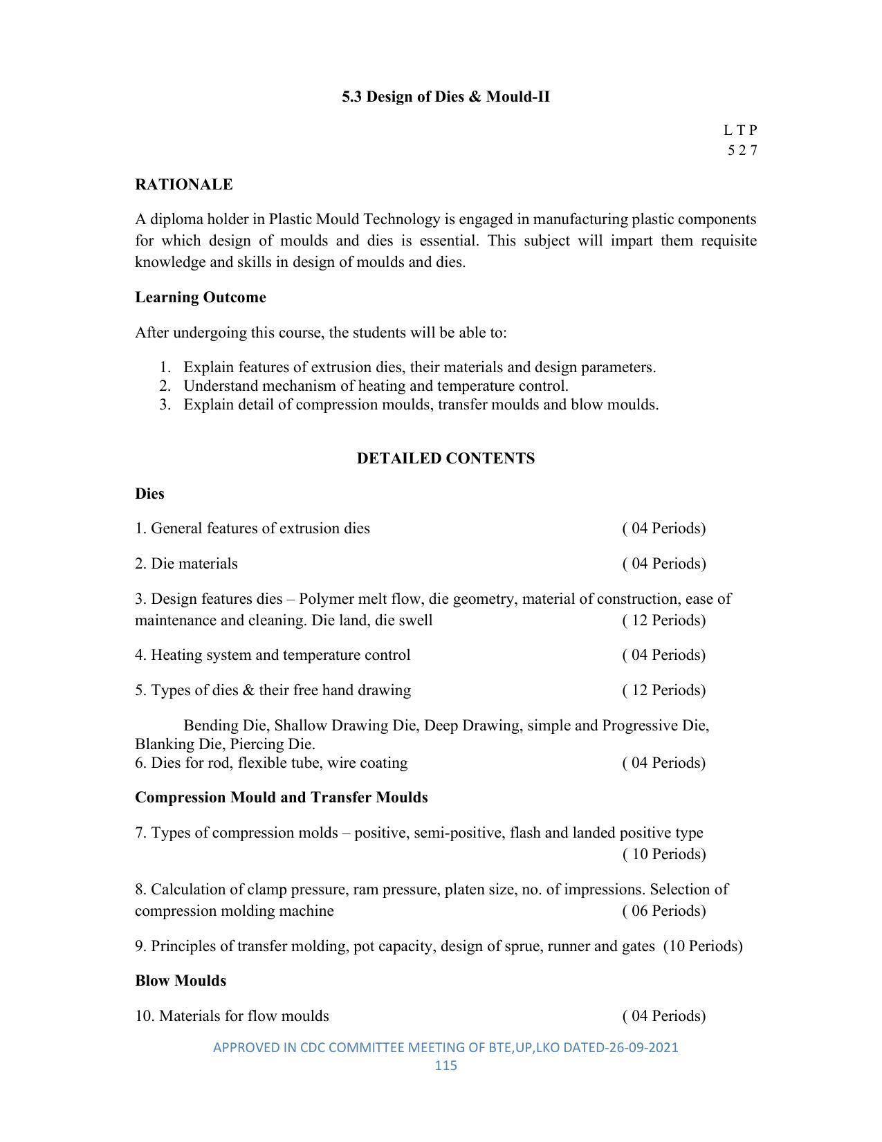 SYLLABUS FOR SEMESTER SYSTEM EFFECTIVE FROM (2021-2022) - DIPLOMA IN PLASTIC MOULD TECHNOLOGY - Page 115