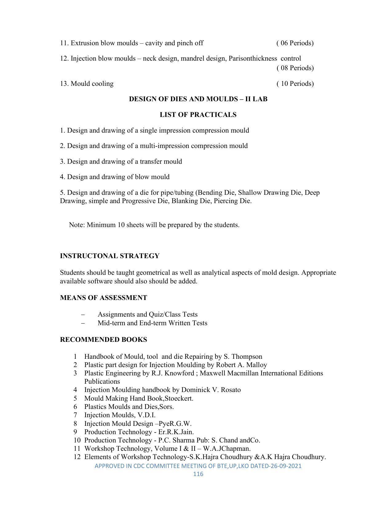 SYLLABUS FOR SEMESTER SYSTEM EFFECTIVE FROM (2021-2022) - DIPLOMA IN PLASTIC MOULD TECHNOLOGY - Page 116