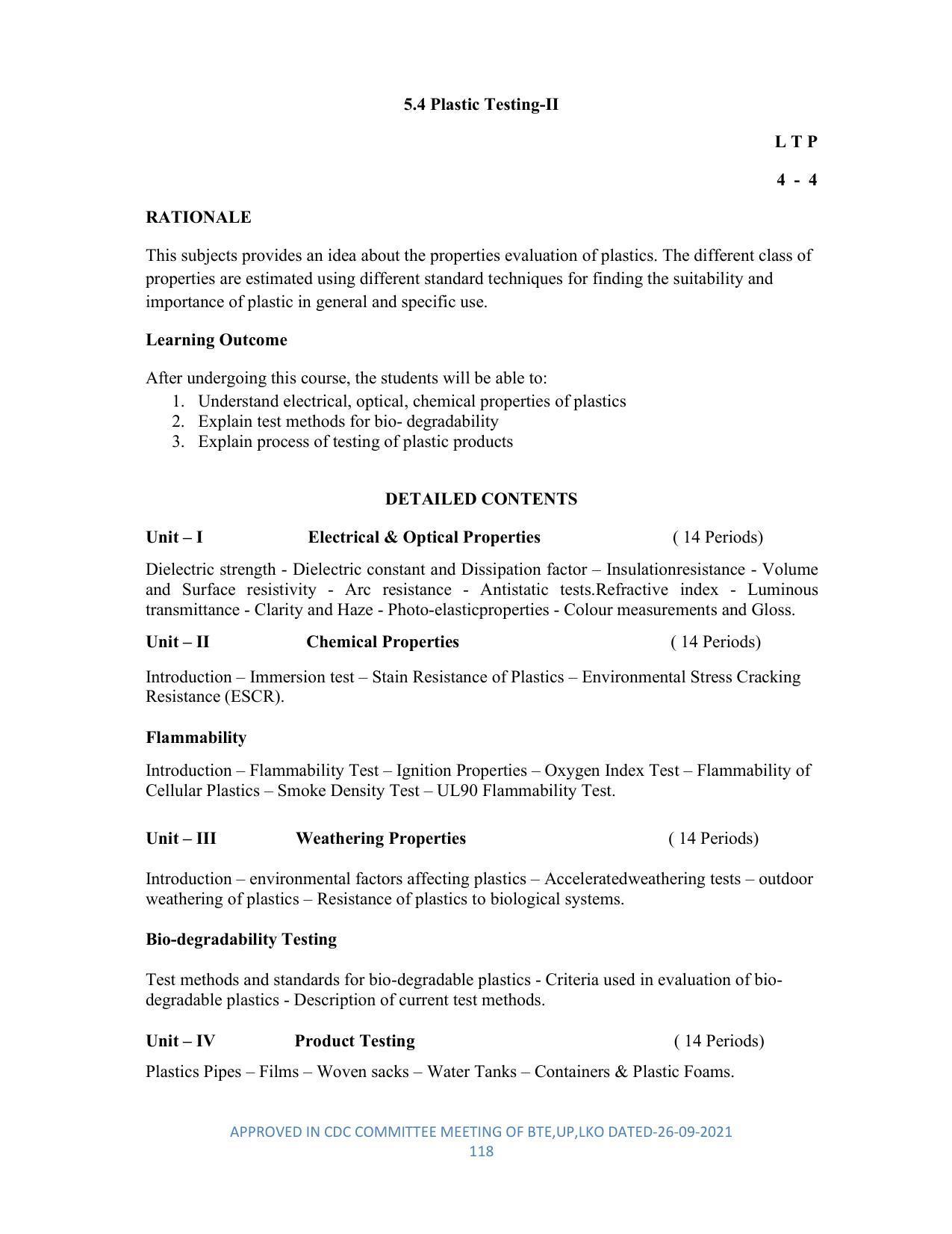 SYLLABUS FOR SEMESTER SYSTEM EFFECTIVE FROM (2021-2022) - DIPLOMA IN PLASTIC MOULD TECHNOLOGY - Page 118