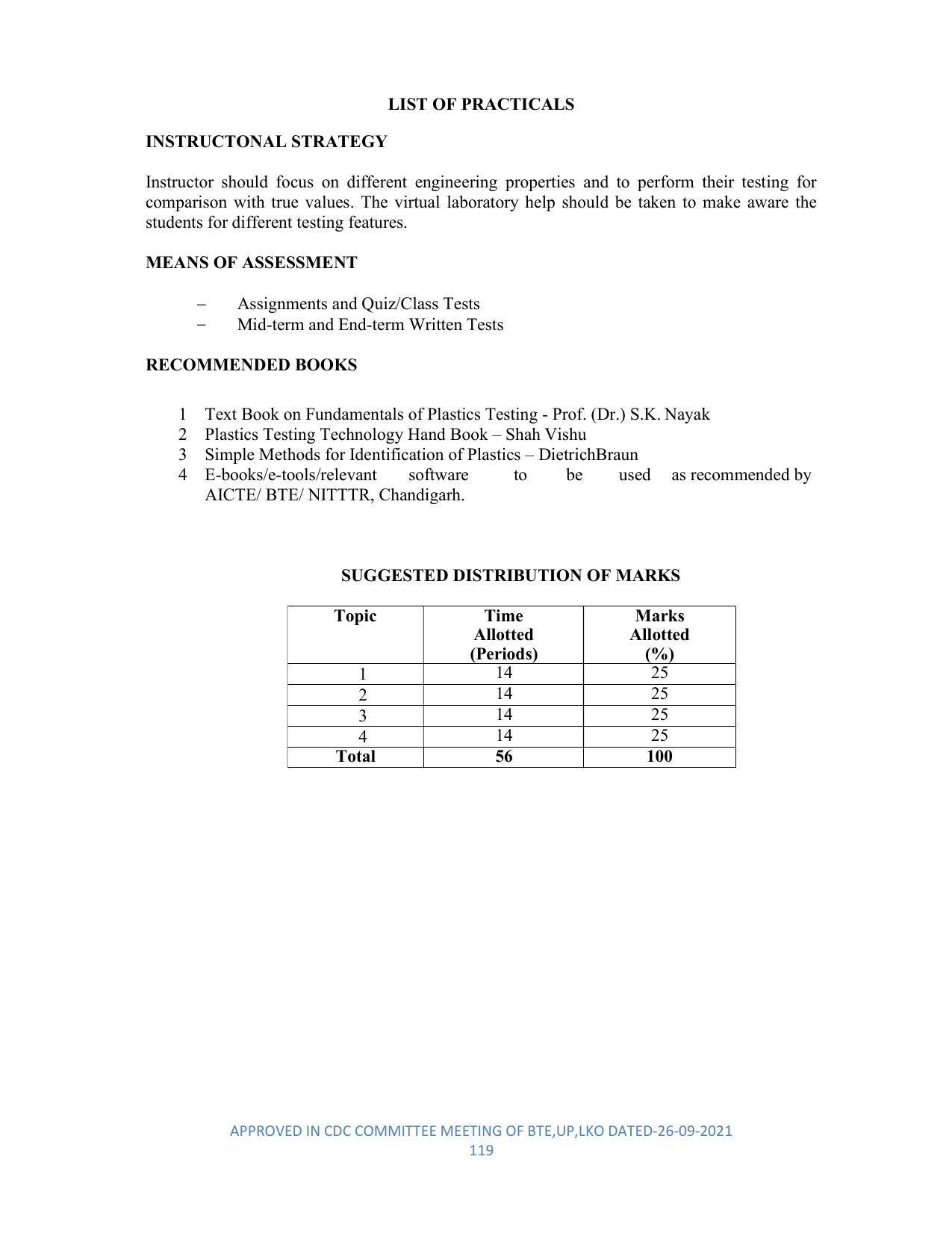 SYLLABUS FOR SEMESTER SYSTEM EFFECTIVE FROM (2021-2022) - DIPLOMA IN PLASTIC MOULD TECHNOLOGY - Page 119