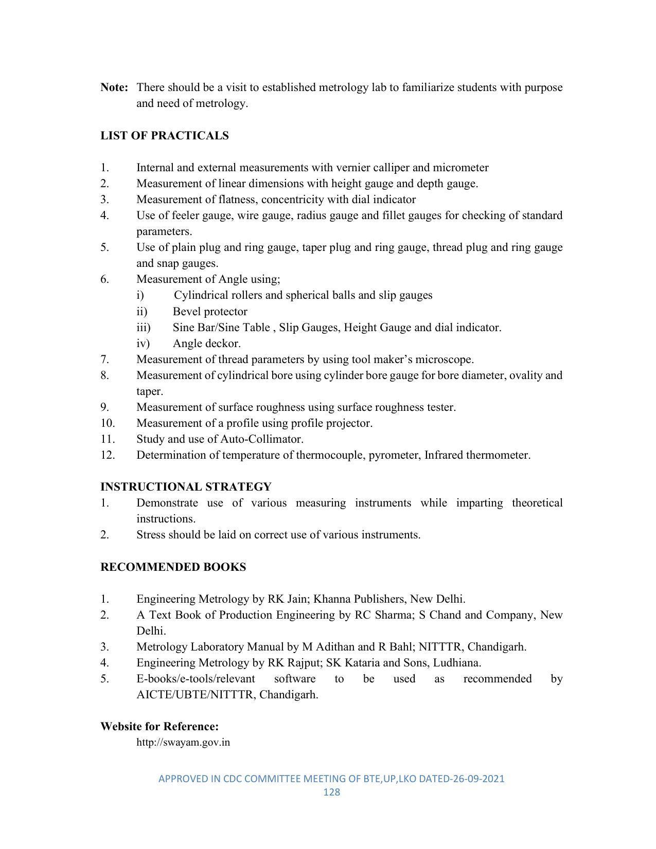 SYLLABUS FOR SEMESTER SYSTEM EFFECTIVE FROM (2021-2022) - DIPLOMA IN PLASTIC MOULD TECHNOLOGY - Page 128