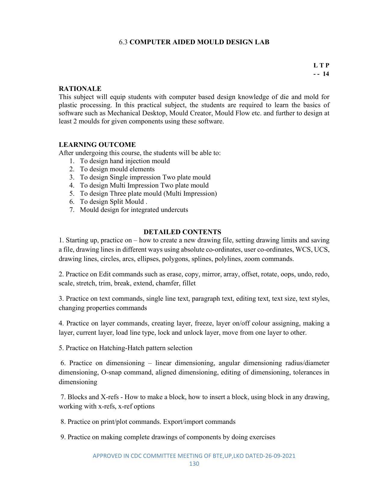 SYLLABUS FOR SEMESTER SYSTEM EFFECTIVE FROM (2021-2022) - DIPLOMA IN PLASTIC MOULD TECHNOLOGY - Page 130