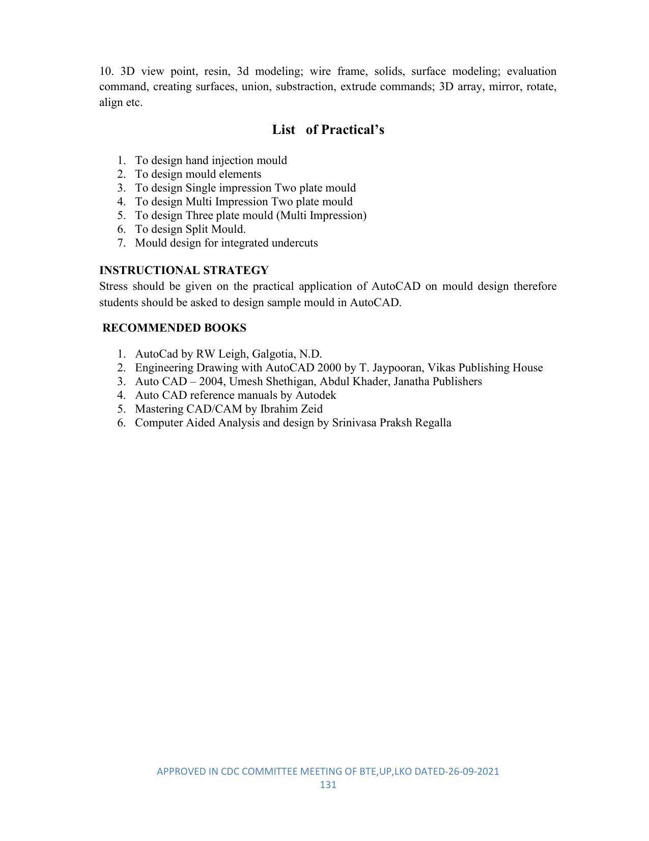 SYLLABUS FOR SEMESTER SYSTEM EFFECTIVE FROM (2021-2022) - DIPLOMA IN PLASTIC MOULD TECHNOLOGY - Page 131