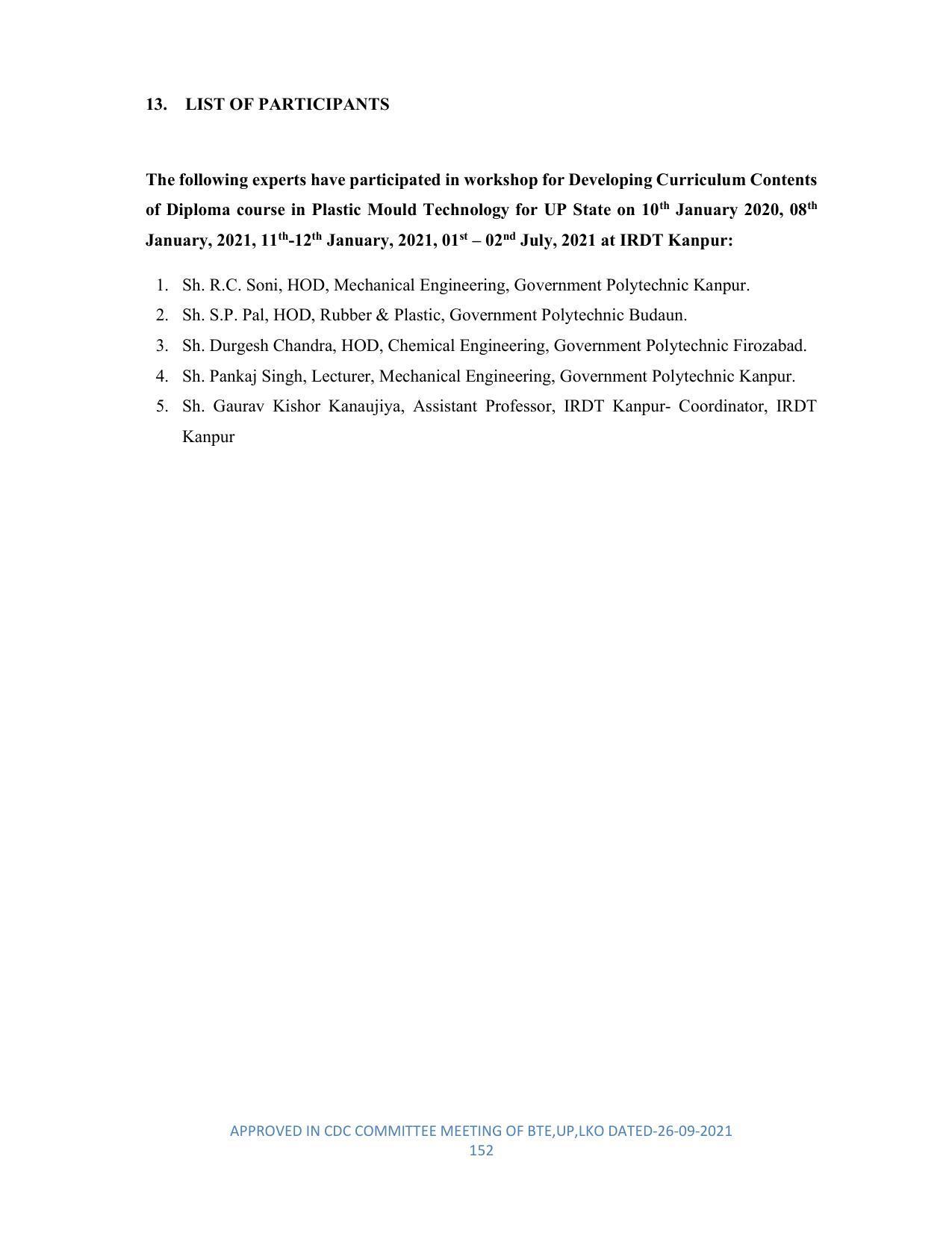 SYLLABUS FOR SEMESTER SYSTEM EFFECTIVE FROM (2021-2022) - DIPLOMA IN PLASTIC MOULD TECHNOLOGY - Page 152