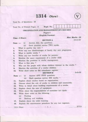 AP Inter 1st Year Organisation and Management of Creches-I (New) March-2019-Vocational Question Paper
