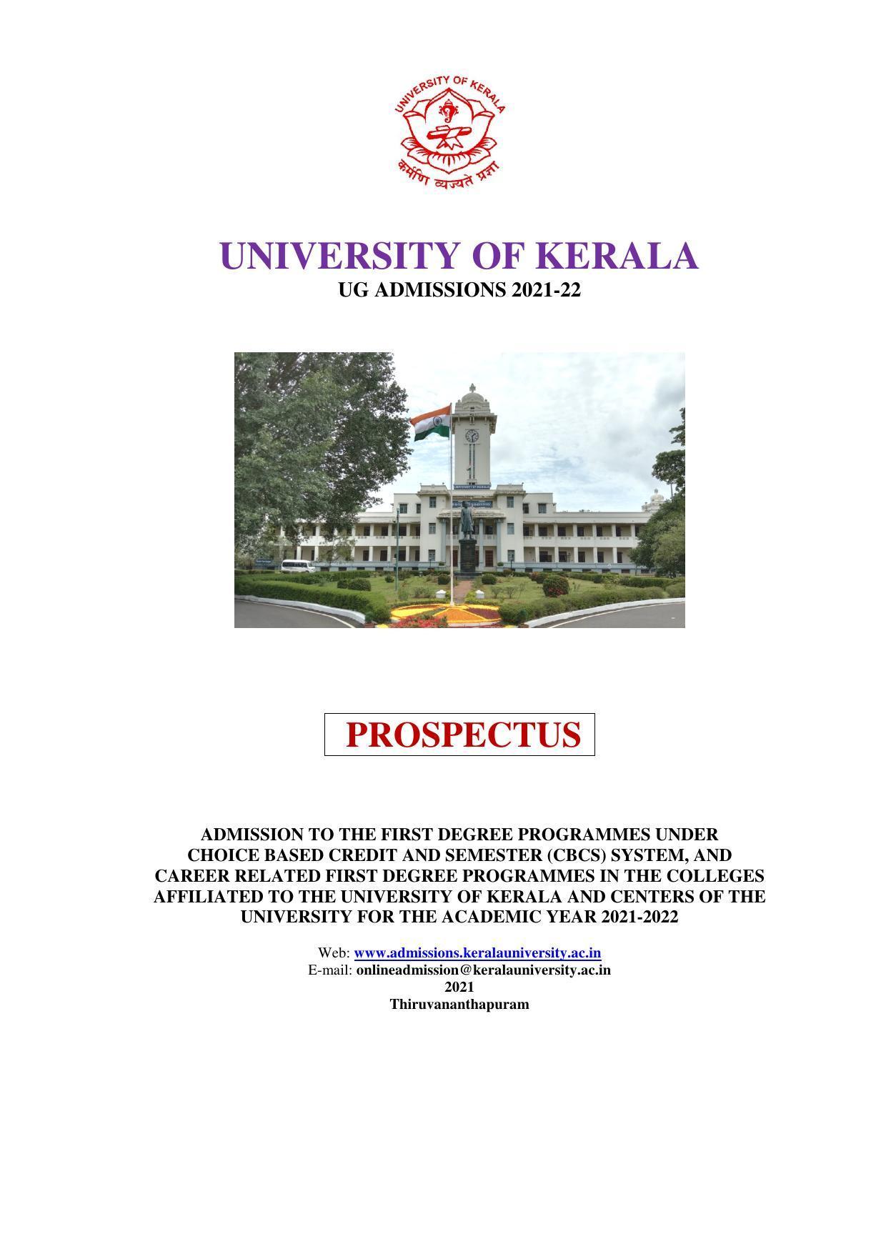 University of Kerala, Thiruvananthapuram UG Admission Prospectus 2021-22 - Page 1
