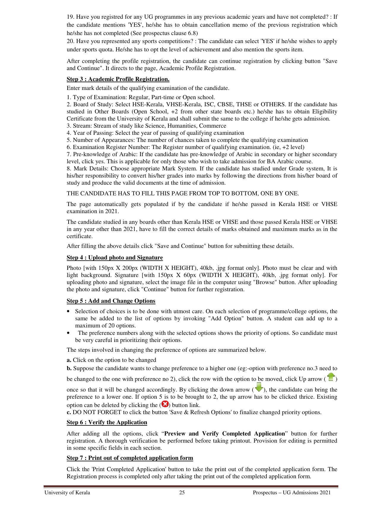 University of Kerala, Thiruvananthapuram UG Admission Prospectus 2021-22 - Page 25
