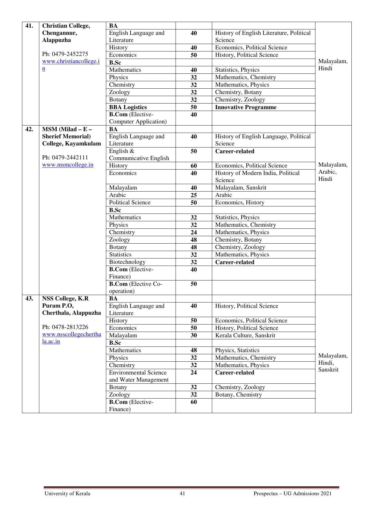 University of Kerala, Thiruvananthapuram UG Admission Prospectus 2021-22 - Page 41