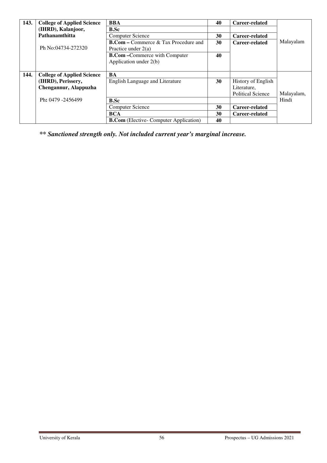 University of Kerala, Thiruvananthapuram UG Admission Prospectus 2021-22 - Page 56