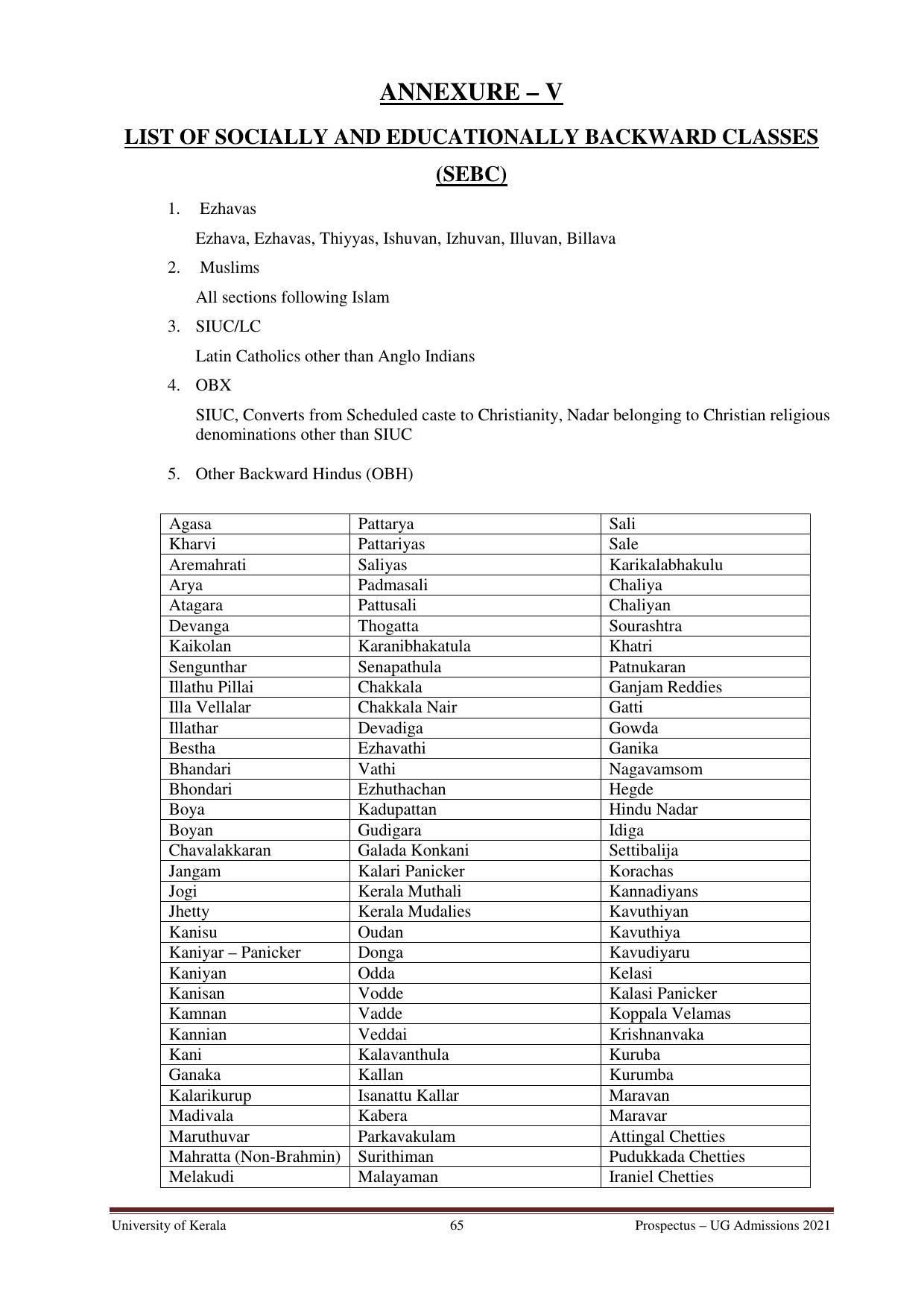 University of Kerala, Thiruvananthapuram UG Admission Prospectus 2021-22 - Page 65