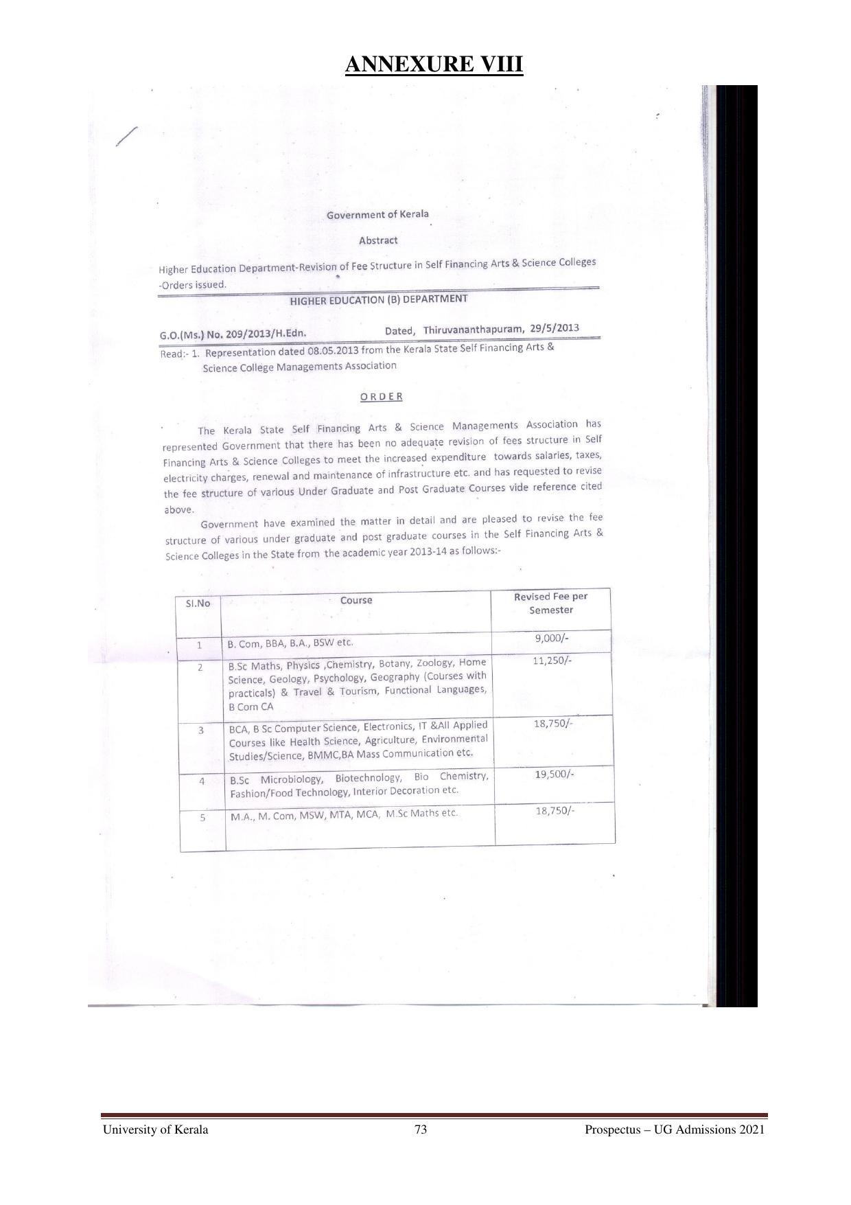 University of Kerala, Thiruvananthapuram UG Admission Prospectus 2021-22 - Page 73