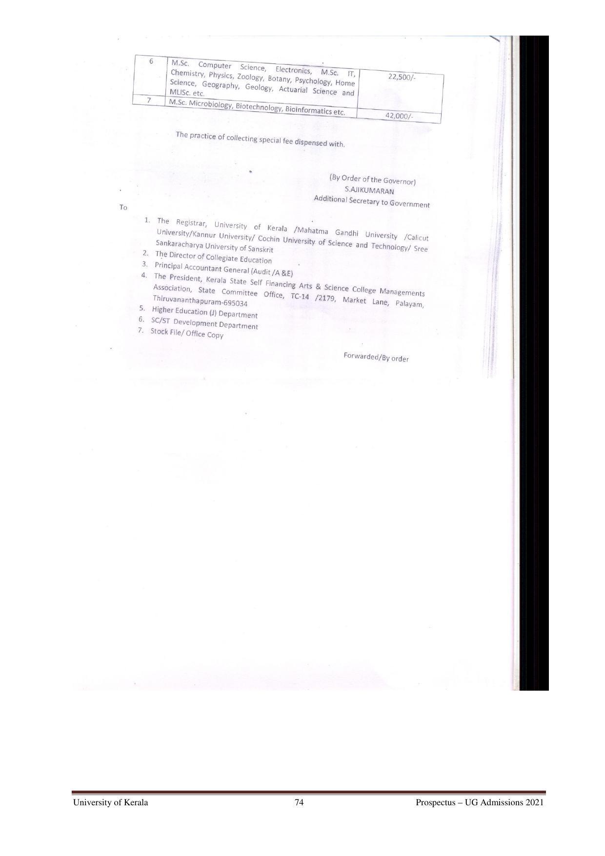 University of Kerala, Thiruvananthapuram UG Admission Prospectus 2021-22 - Page 74